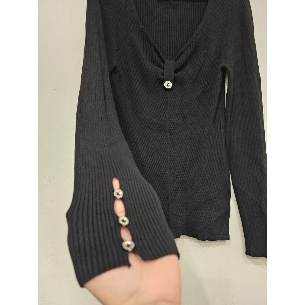 Cache Women’s Black Sweatshirt With Bottons In Sleeves Size Large - Picture 4 of 7